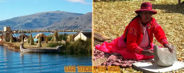 Uros Islands and Señora with her batan in the Uros Islands