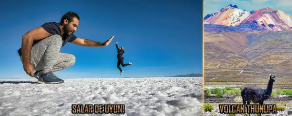 Salar de Uyuni y el Volcan Thunupa con una hermosa llama negra - viajesamantra